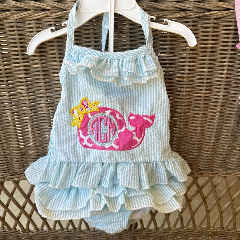 Blue Striped Ruffle Baby Romper